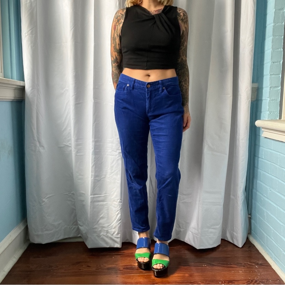 land’s end y2k blue corduroy skinny crop pants size 6